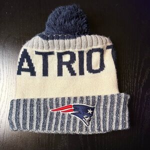 New England Patriots New Era Blue and Cream Knit Hat with Pom-Pom